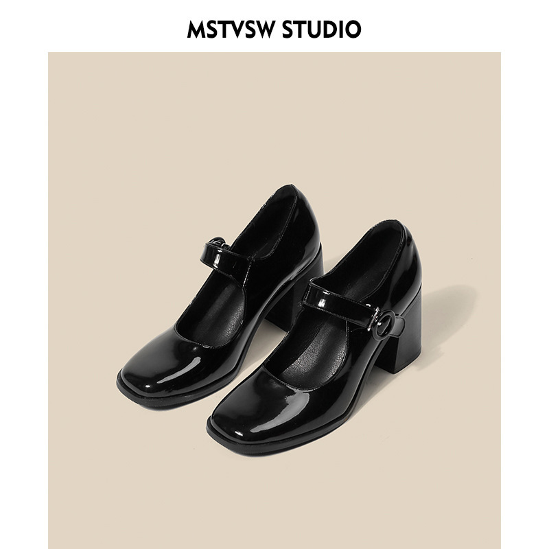 Mary Jane Shoes Women's Retro British Style Hepburn Black High Heels One Button Thick Heels Square Head Single Shoes Women Mary Jane Shoes Women's Retro British Style Hepburn Black High Heels One Button Thick Heels Square Head Single Shoes Women