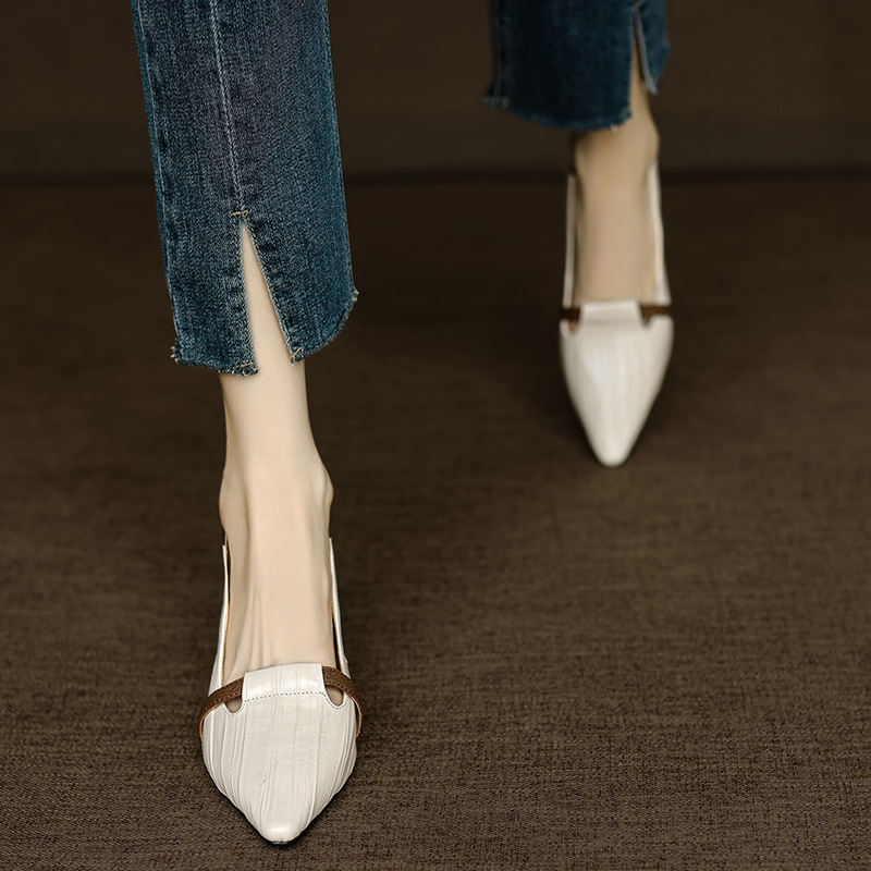 Encounter in Paris~Temperament Pointed Point Color blocked One foot Shoes Women's Shallow Mouth Retro Cat Heel High Heels Encounter in Paris~Temperament Pointed Point Color blocked One foot Shoes Women's Shallow Mouth Retro Cat Heel High Heels