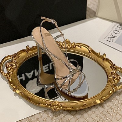 Golden strap high-heeled shoes for women in 2025, this year's new summer style with a single strap and slim heel, elegant ladies' sandals Golden strap high-heeled shoes for women in 2025, this year's new summer style with a single strap and slim heel, elegant ladies' sandals