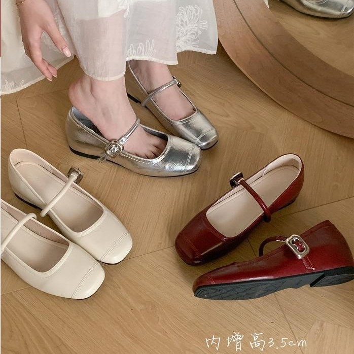 Internal height increase of 3.5CM! French retro Mary Jane shoes for women in spring and autumn, niche design sense, single shoe, light mouth silver shoes