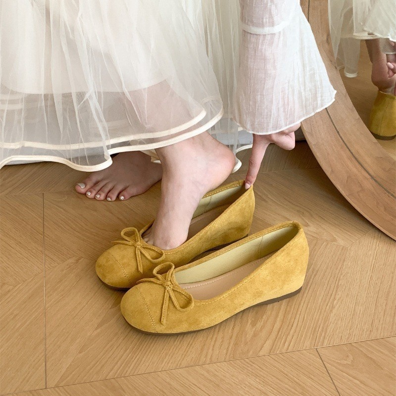 Interior height increasing version~French fairy style shallow bow single shoe for women in spring and autumn soft sole color blocked small fragrant style single shoe Interior height increasing version~French fairy style shallow bow single shoe for women in spring and autumn soft sole color blocked small fragrant style single shoe