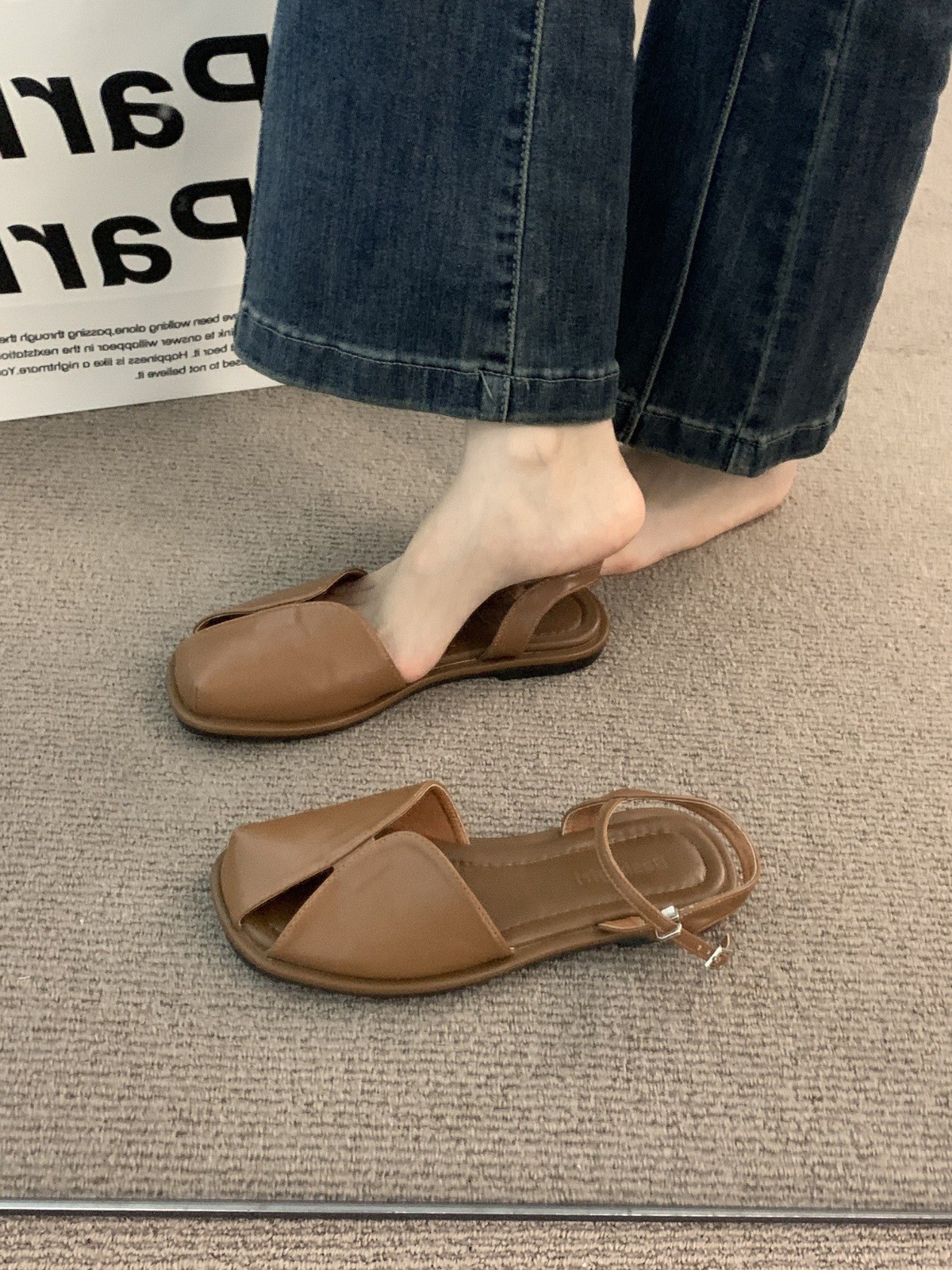 Evening Breeze Brown Baotou Tourist Sandals for Women Wearing Outside 2025 Summer French Retro Fairy Mary Jane Roman Shoes Evening Breeze Brown Baotou Tourist Sandals for Women Wearing Outside 2025 Summer French Retro Fairy Mary Jane Roman Shoes