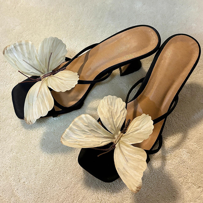 Small niche design butterfly one line high heels 2025 new fairy temperament coarse heel sandals Small niche design butterfly one line high heels 2025 new fairy temperament coarse heel sandals