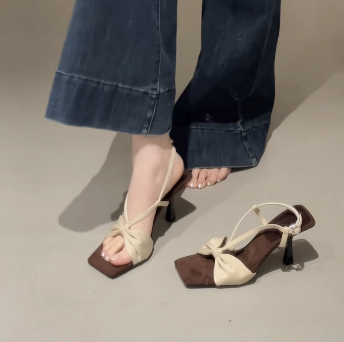 French temperament, high-end feeling, bow tie high heels for women, 2025 new summer dress, leopard print slim heel sandals for women French temperament, high-end feeling, bow tie high heels for women, 2025 new summer dress, leopard print slim heel sandals for women