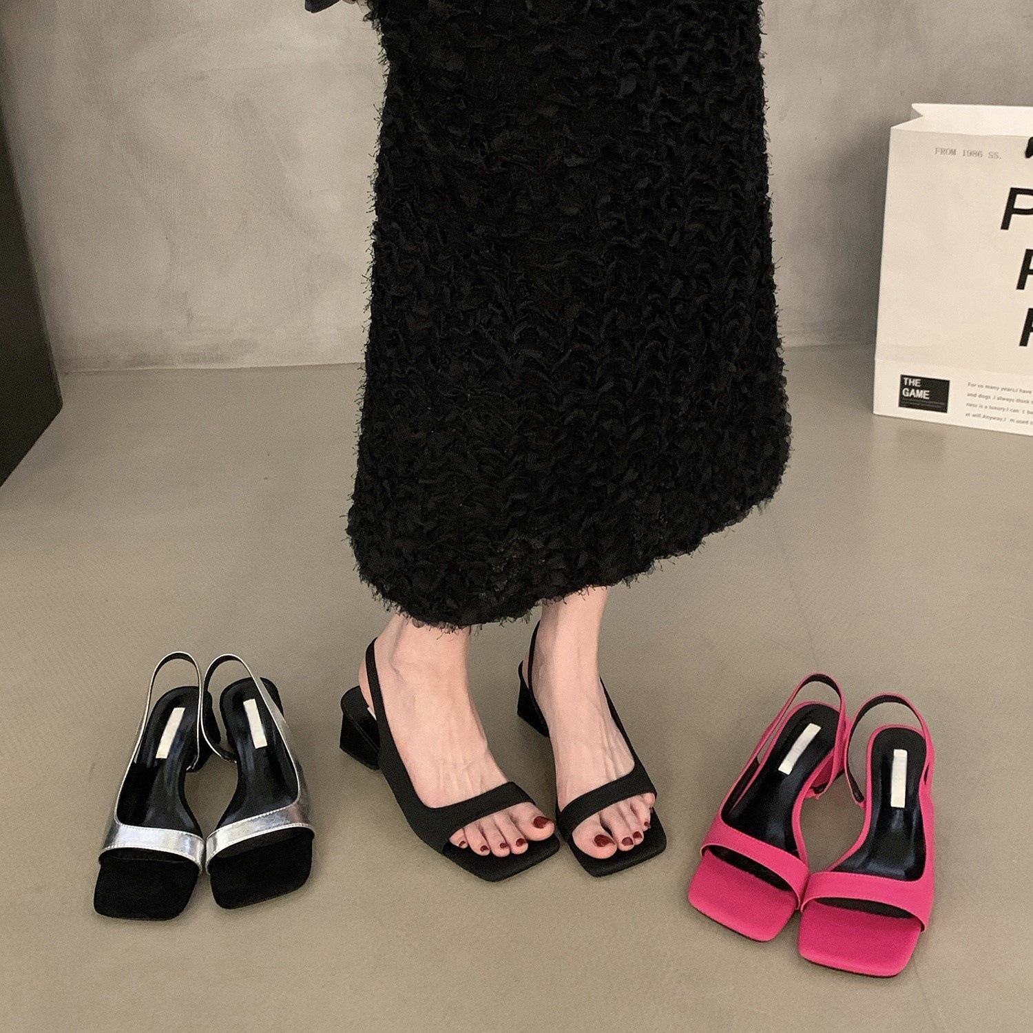 French style thick heel niche silver sandals fairy shoes 2025 new summer temperament matching skirt high heels Roman shoes