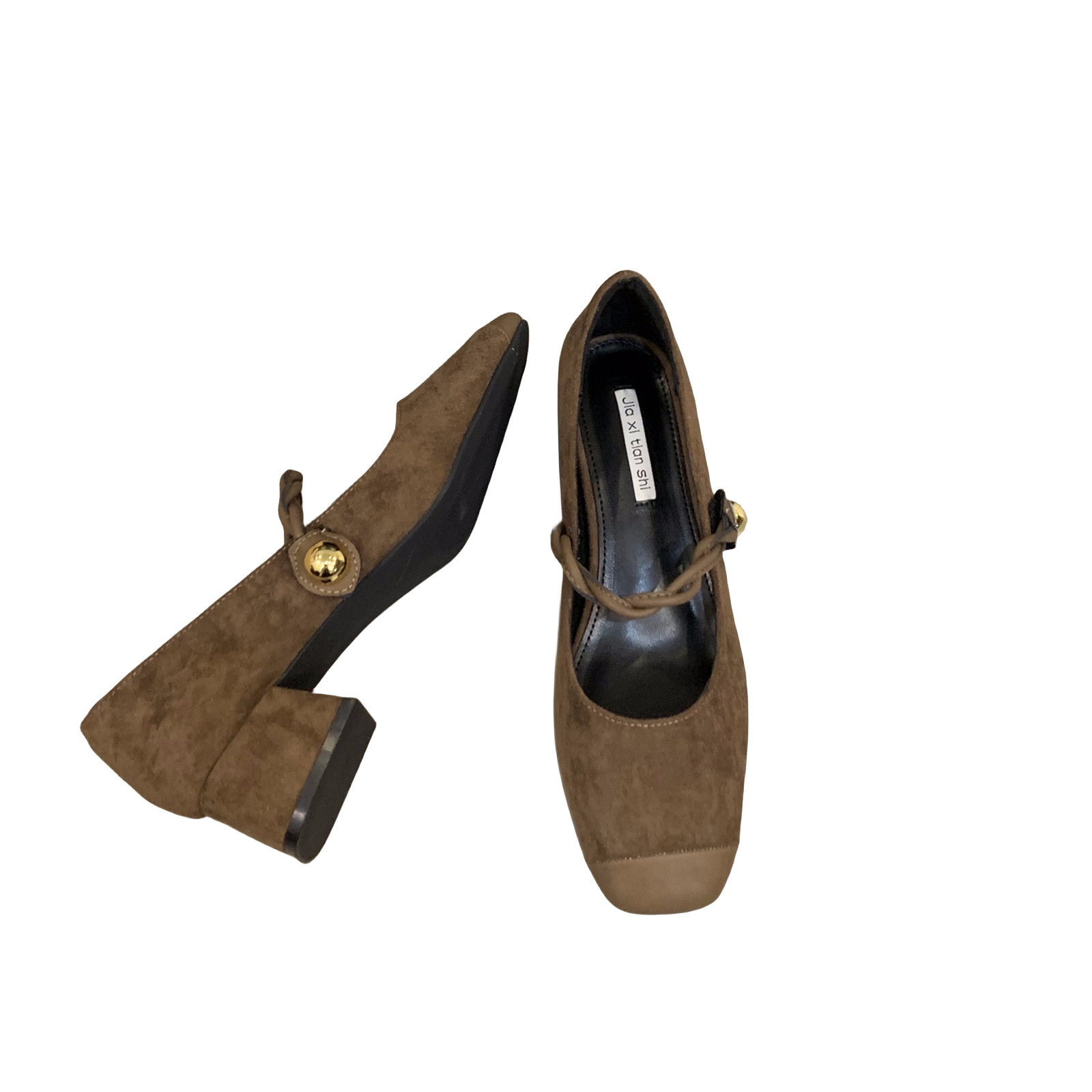 French style thick heel black suede evening shoes for women 2023 new autumn/winter Mary Jane mid high heels single shoes French style thick heel black suede evening shoes for women 2023 new autumn/winter Mary Jane mid high heels single shoes