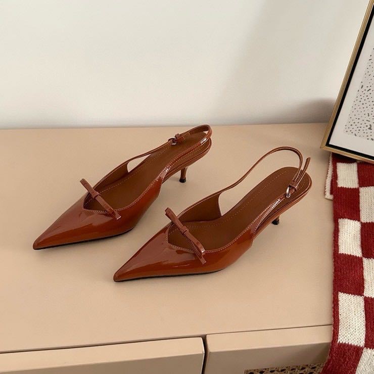 Fashionable essence! High heeled toe cap sandals for women 2024 new item bow black pointed thin heel with empty back temperament single shoe Fashionable essence! High heeled toe cap sandals for women 2024 new item bow black pointed thin heel with empty back temperament single shoe