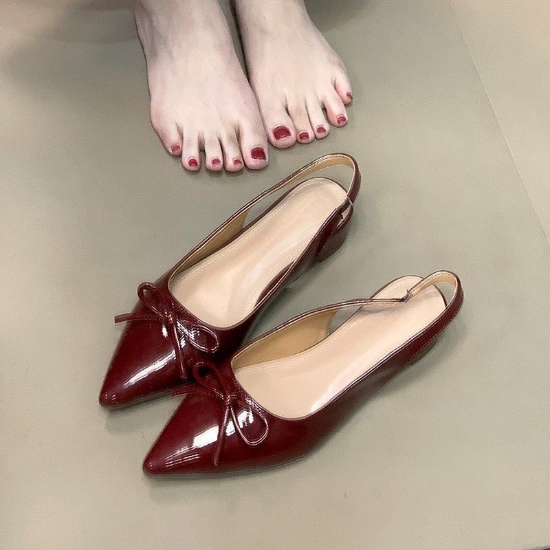 Pink Baotou Sandals for Women 2025 New Style Bow Back Air Fashion Versatile Pointed Single Shoes Pink Baotou Sandals for Women 2025 New Style Bow Back Air Fashion Versatile Pointed Single Shoes