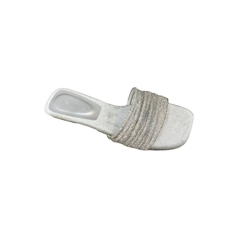 Fashionable one-piece slippers for women in summer, worn by lazy people, with rhinestones and low heels, exposed toes, and a sense of luxury Fashionable one-piece slippers for women in summer, worn by lazy people, with rhinestones and low heels, exposed toes, and a sense of luxury