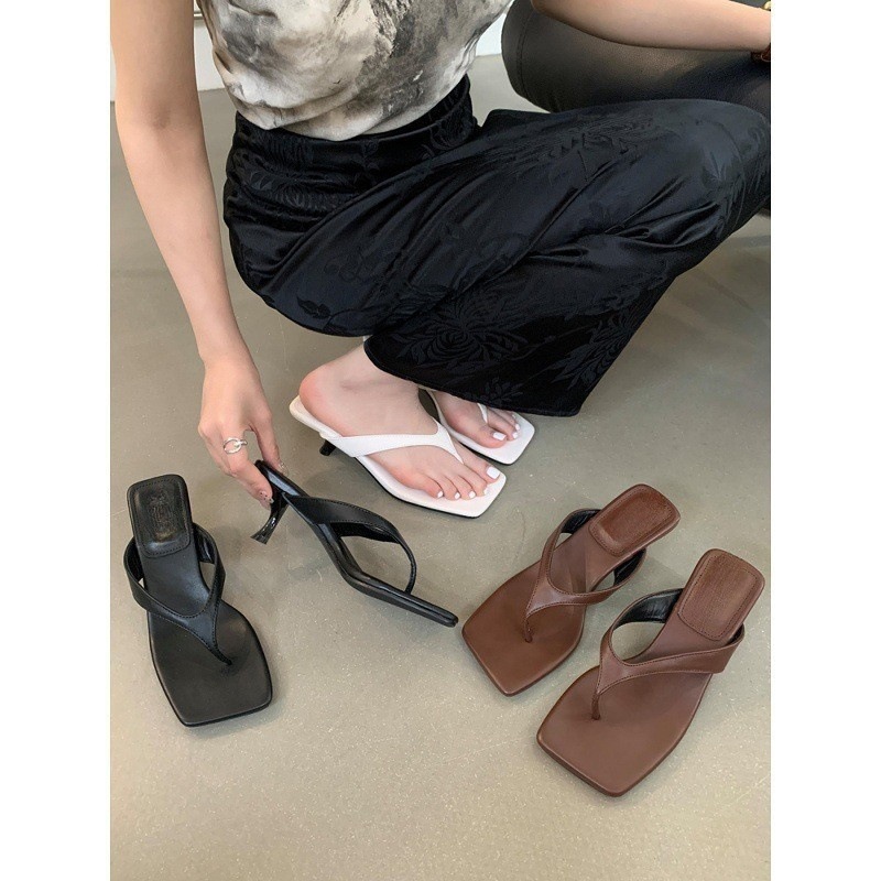 Summer new French high-heeled cat heel flip flops paired with skirts and sandals for women, slim heeled beach shoes Summer new French high-heeled cat heel flip flops paired with skirts and sandals for women, slim heeled beach shoes