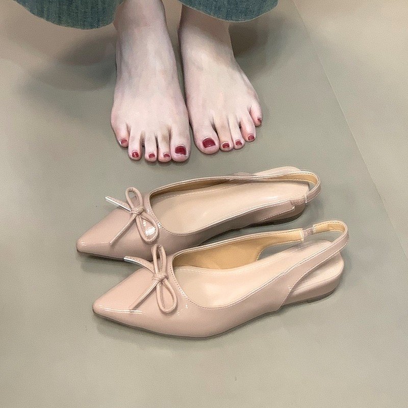 Pink Baotou Sandals for Women 2025 New Style Bow Back Air Fashion Versatile Pointed Single Shoes Pink Baotou Sandals for Women 2025 New Style Bow Back Air Fashion Versatile Pointed Single Shoes