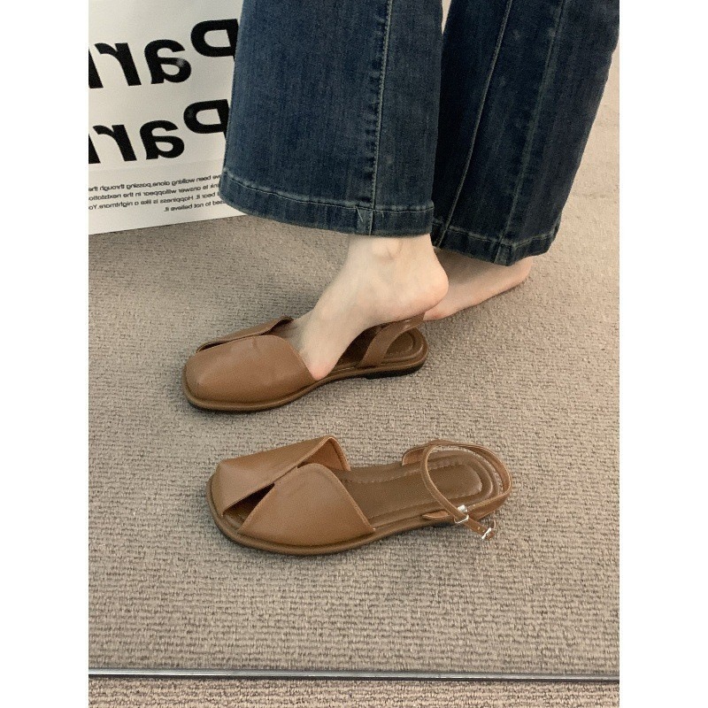 Evening Breeze Brown Baotou Tourist Sandals for Women Wearing Outside 2025 Summer French Retro Fairy Mary Jane Roman Shoes Evening Breeze Brown Baotou Tourist Sandals for Women Wearing Outside 2025 Summer French Retro Fairy Mary Jane Roman Shoes