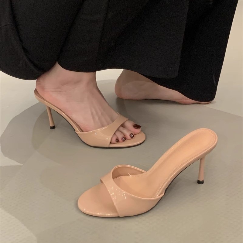 High heels 25 summer new style pointed toe exposed toe thin heel straight strap slippers for wearing out fashionable and versatile white and red sandals High heels 25 summer new style pointed toe exposed toe thin heel straight strap slippers for wearing out fashionable and versatile white and red sandals