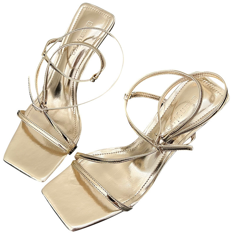 Gentle enough to shine! Milk white square toe slim strap sandals for women's spring and summer new high heels Gentle enough to shine! Milk white square toe slim strap sandals for women's spring and summer new high heels