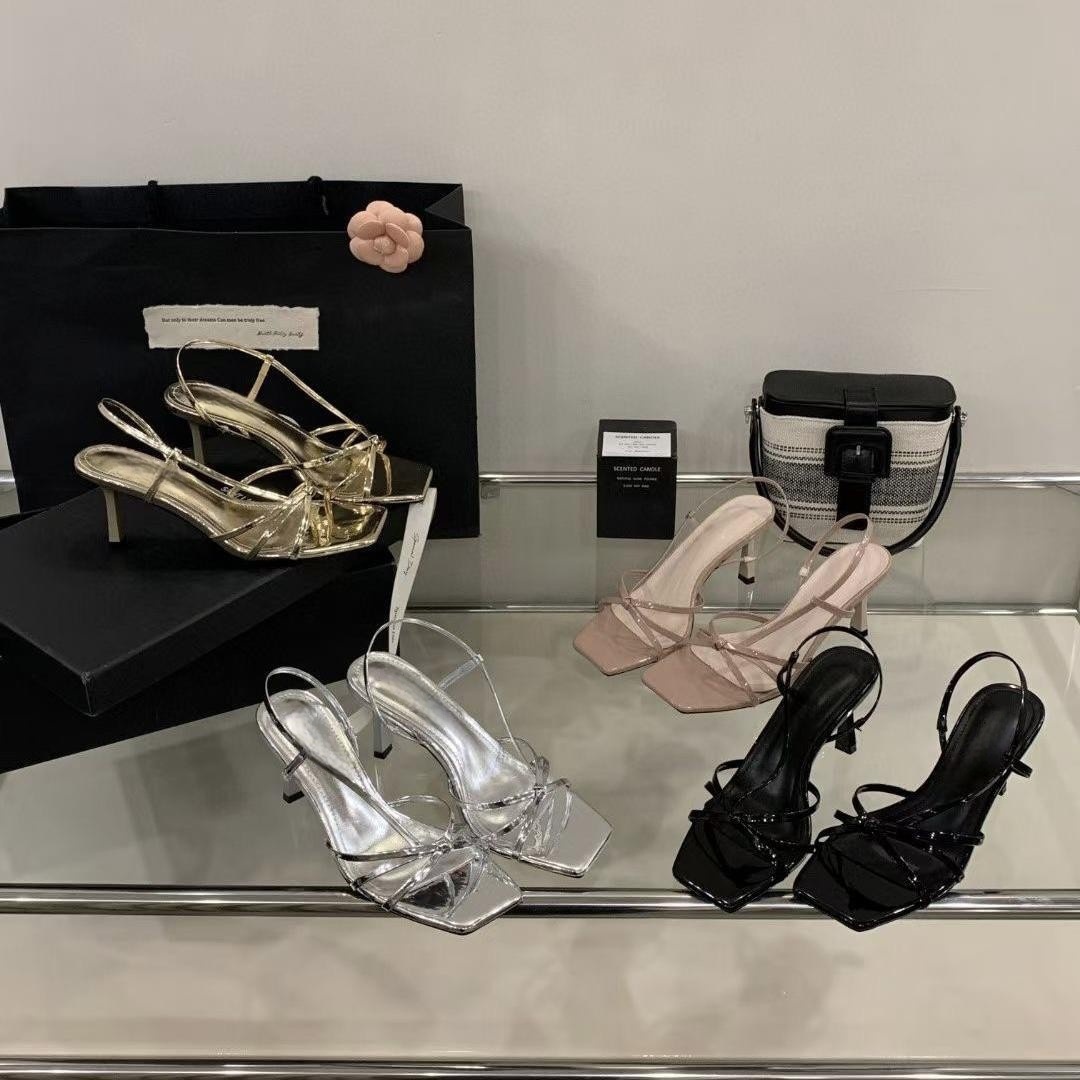 2025 new French square toe sandals for women's outdoor wear, open toed sandals, slim heels, small fragrant style high heels slippers 2025 new French square toe sandals for women's outdoor wear, open toed sandals, slim heels, small fragrant style high heels slippers