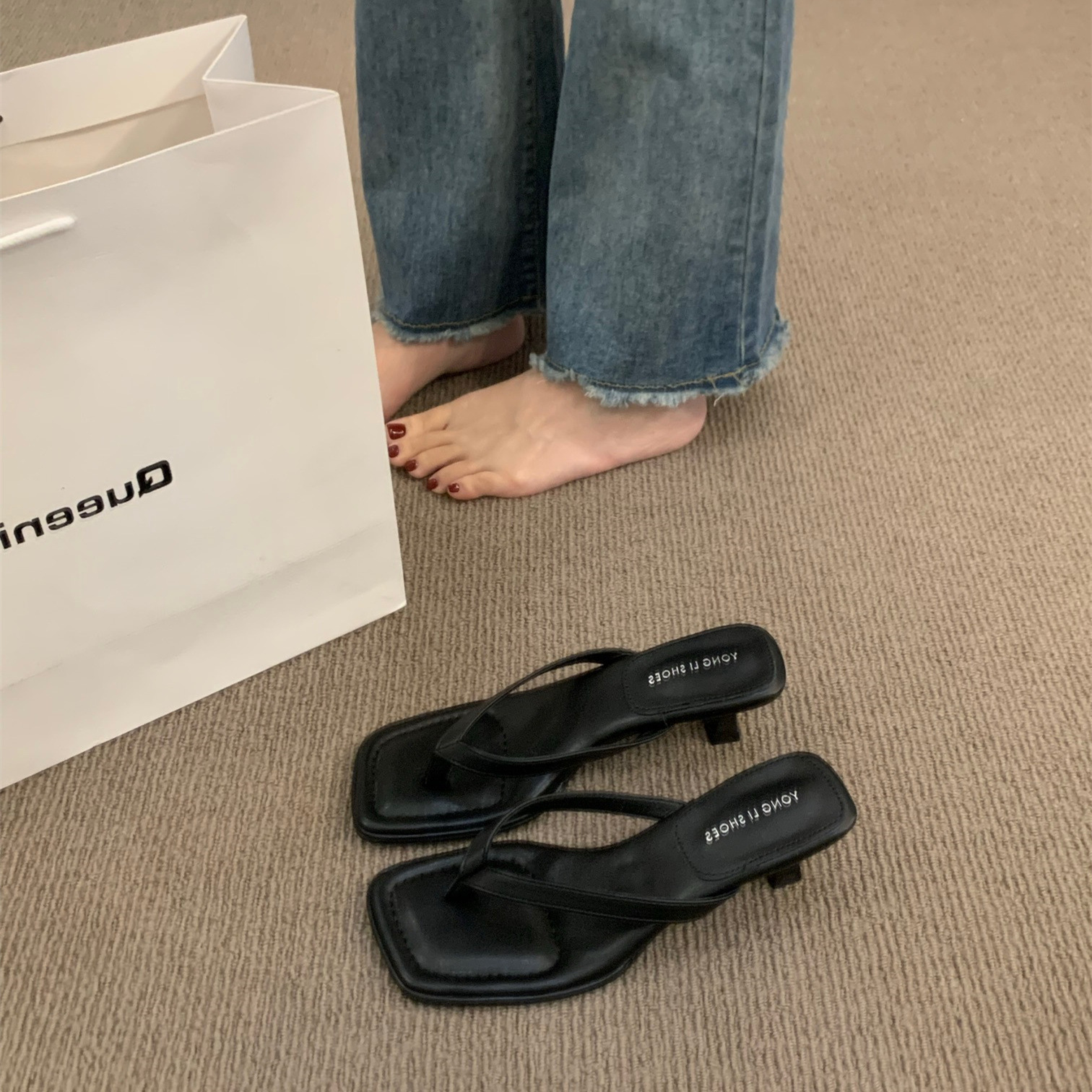 French sandals, flip flops, fairy shoes for summer wear, 2024 new minimalist toe high-heeled sandals