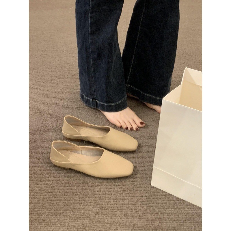 Trendy Soft Leather and Soft Bottom Grandma Shoes for Women 2025 Summer Edition Retro Artistic One Step Shoes for Women, Flat Bean Shoes