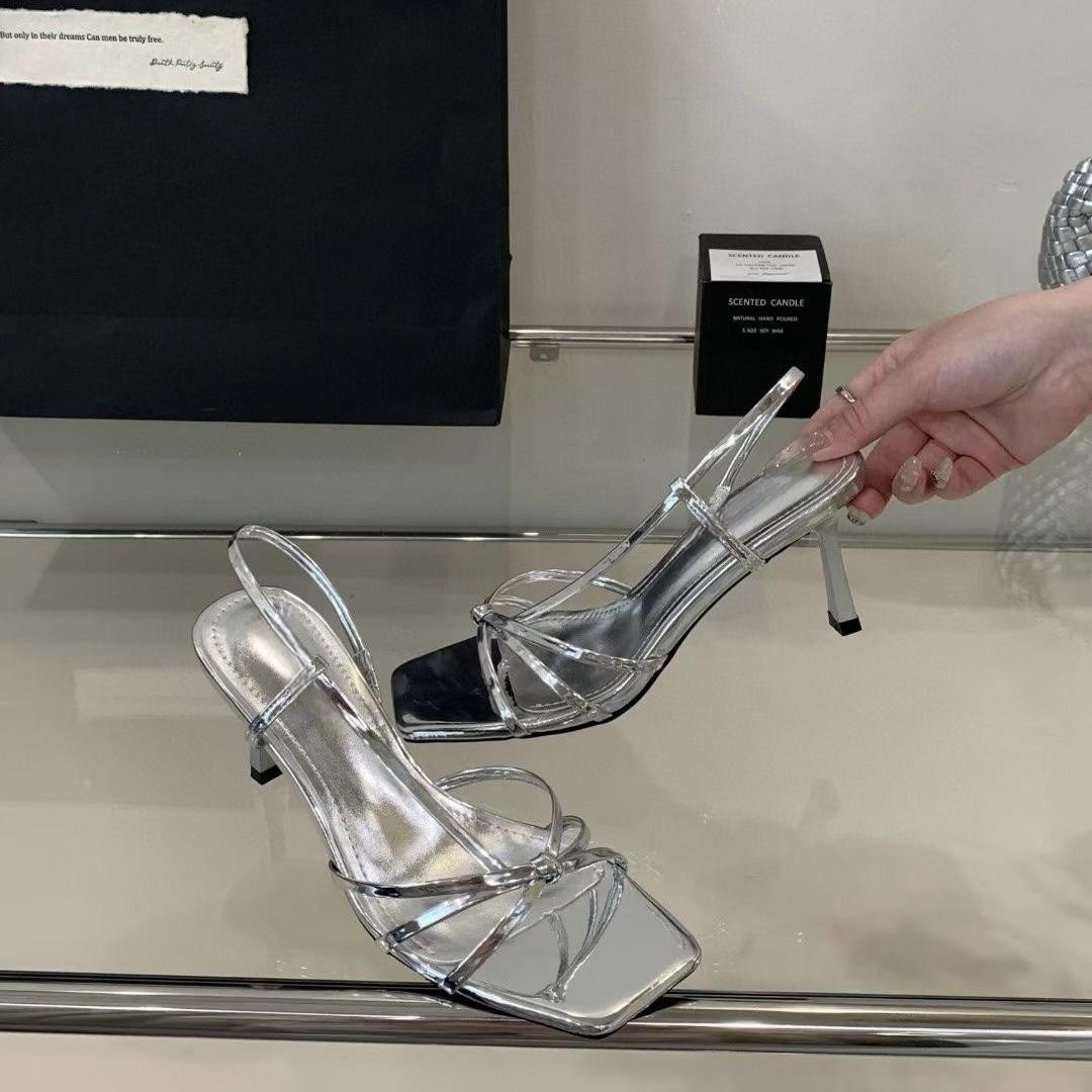 2025 new French square toe sandals for women's outdoor wear, open toed sandals, slim heels, small fragrant style high heels slippers 2025 new French square toe sandals for women's outdoor wear, open toed sandals, slim heels, small fragrant style high heels slippers