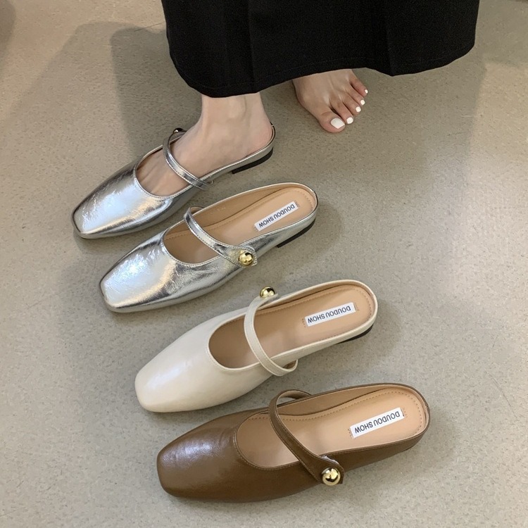 Flat toe half flip flops for women, soft soled 2025 French style flip flops for outdoor wear, super popular evening style, niche single shoes