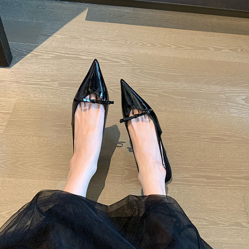 Fashionable essence! High heeled toe cap sandals for women 2024 new item bow black pointed thin heel with empty back temperament single shoe Fashionable essence! High heeled toe cap sandals for women 2024 new item bow black pointed thin heel with empty back temperament single shoe