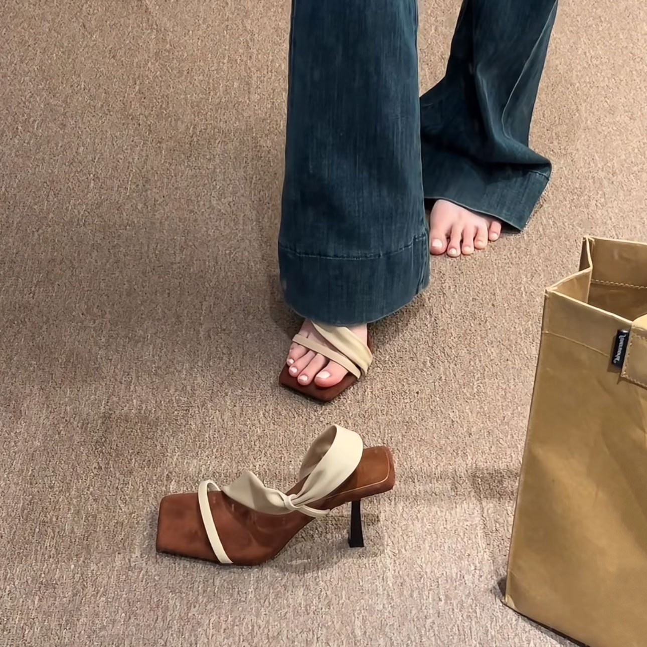 Little Black Online French Exquisite High Heels Women's Summer Square Head Sexy Sandals Temperament Retro Single Shoes Height Increasing Slippers