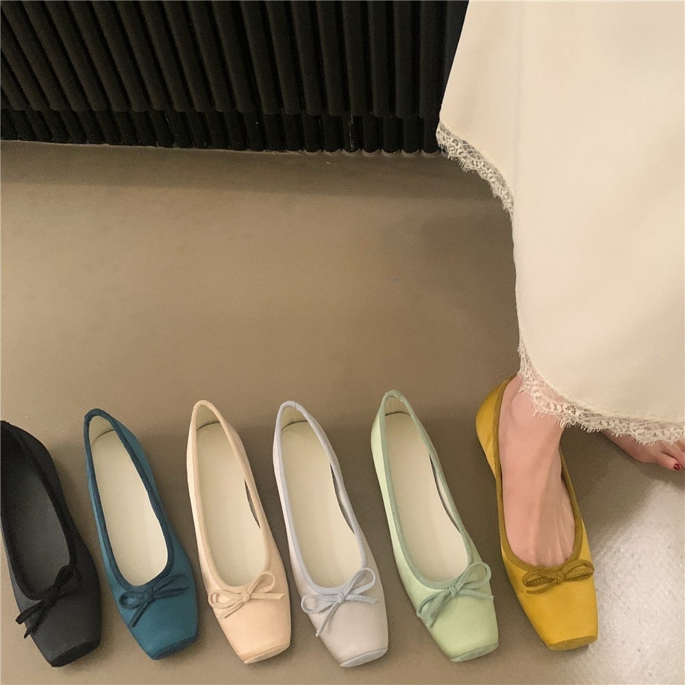French evening style bow satin inner height increasing single shoe for women 2025 new square toe niche gentle ballet dance shoes