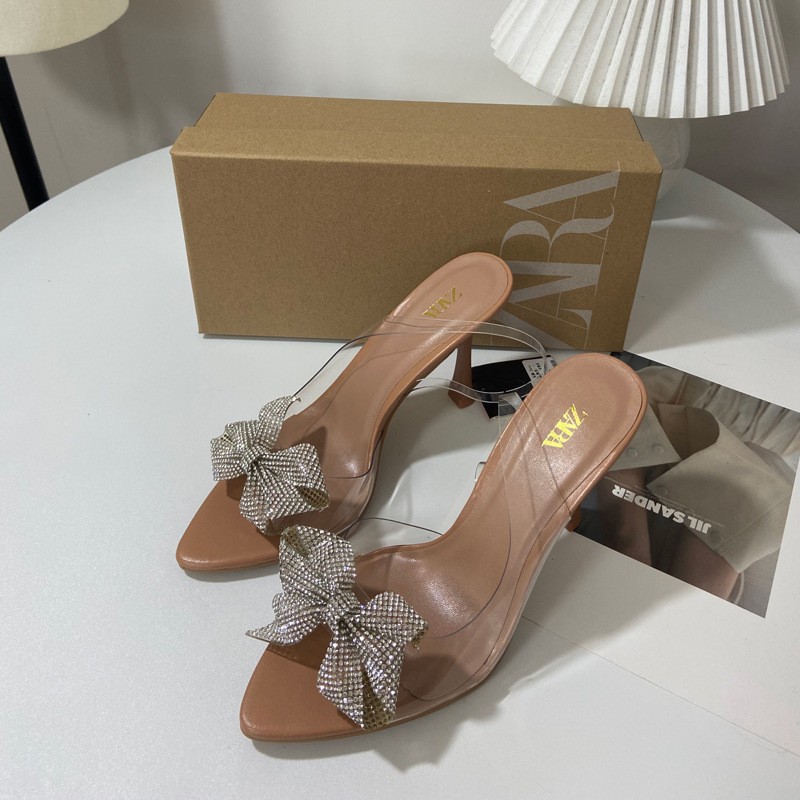 ZA new 2023 autumn square bow thin heel high heels women's open toe shallow mouth fashion single shoes high heels sandals ZA new 2023 autumn square bow thin heel high heels women's open toe shallow mouth fashion single shoes high heels sandals