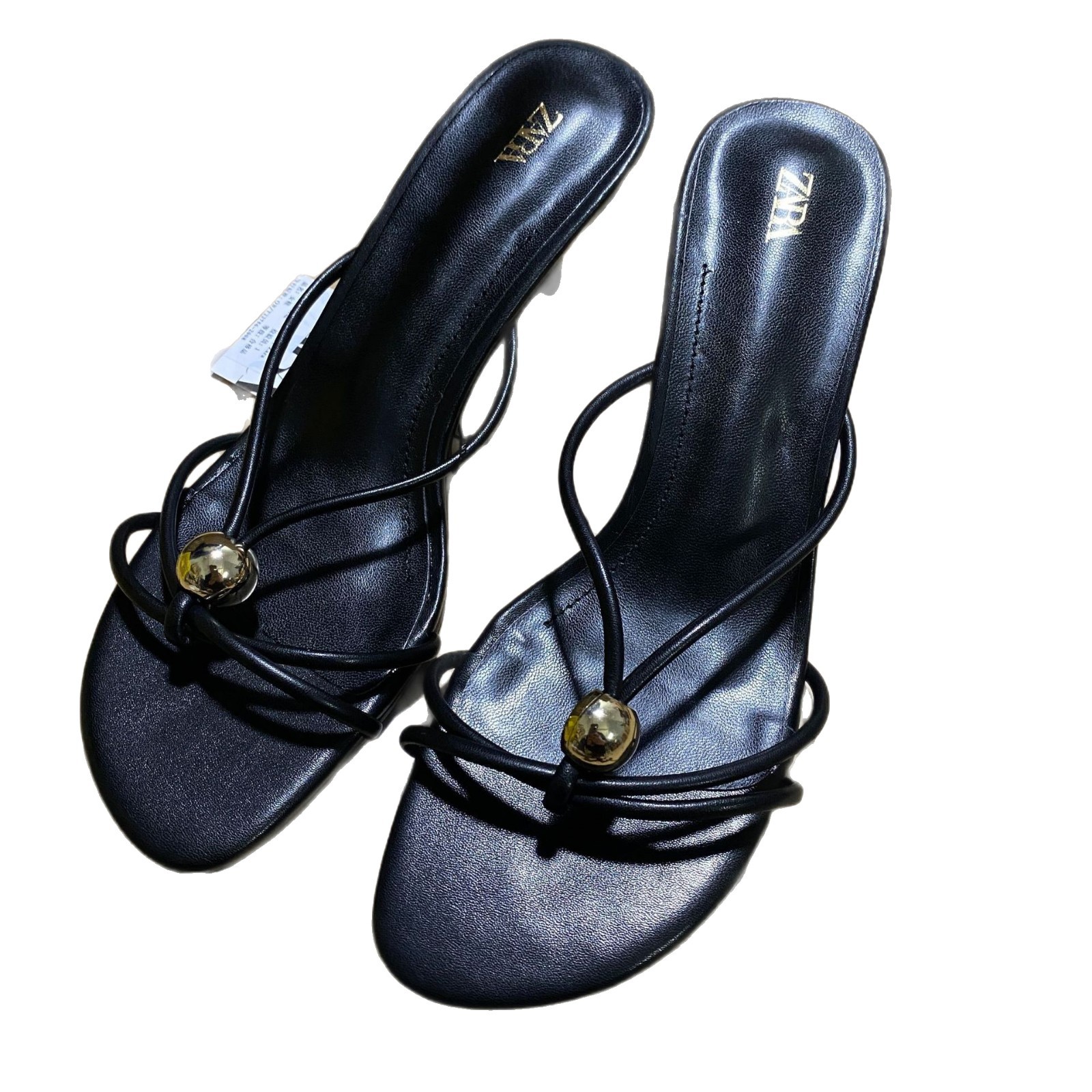 ZA2025 summer new metal embellished high-heeled thin strap flip flops for wearing fairy sandals with thin heels ZA2025 summer new metal embellished high-heeled thin strap flip flops for wearing fairy sandals with thin heels