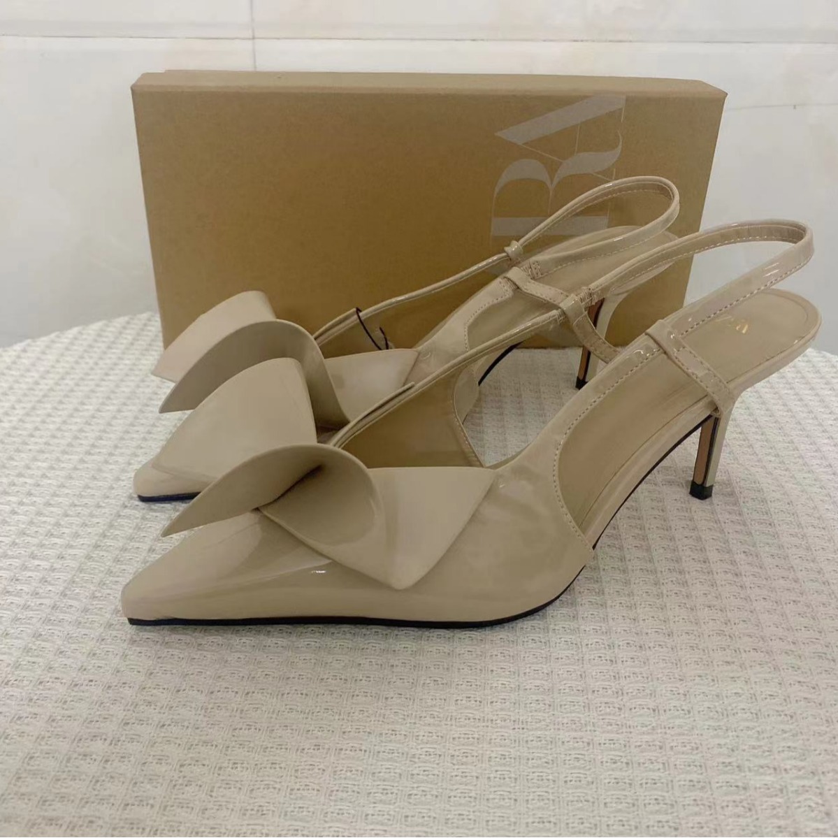 ZA women's new shoes 2024 summer bow decoration pointed back strap high-heeled Mueller shoes, one button high-heeled sandals ZA women's new shoes 2024 summer bow decoration pointed back strap high-heeled Mueller shoes, one button high-heeled sandals