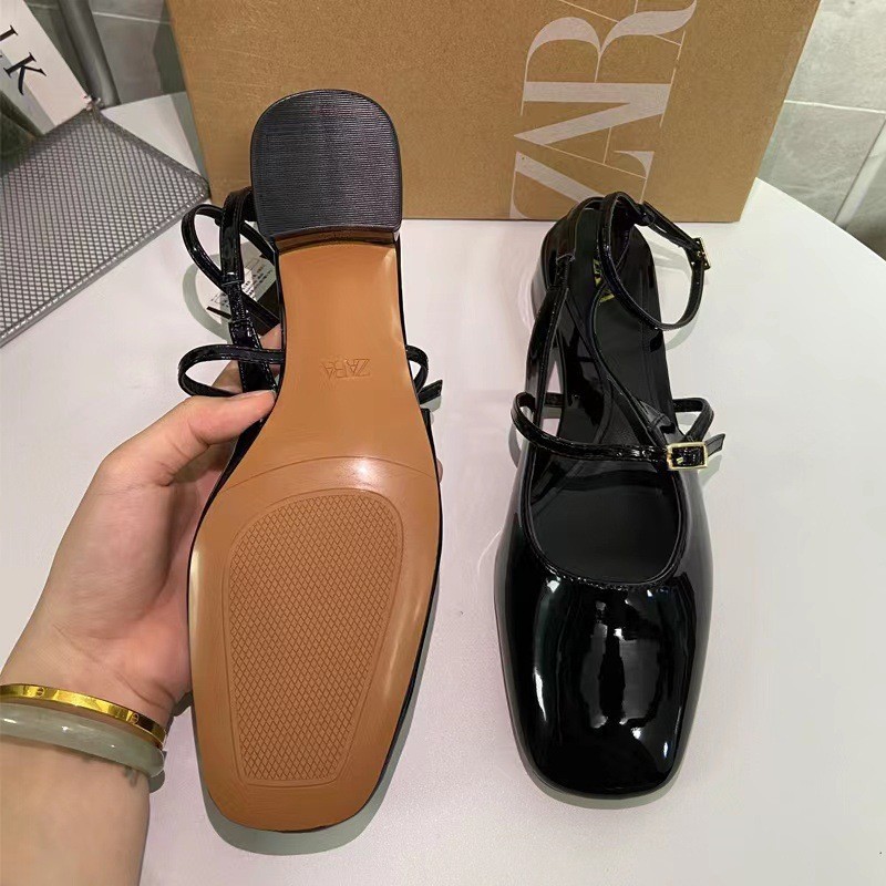 ZA Women's Shoes 2024 Autumn New Style Square Head Mary Jane Shallow Mouth Coarse Heel Low Follow Follow Shoes Back Strap Black Sandals for Women ZA Women's Shoes 2024 Autumn New Style Square Head Mary Jane Shallow Mouth Coarse Heel Low Follow Follow Shoes Back Strap Black Sandals for Women