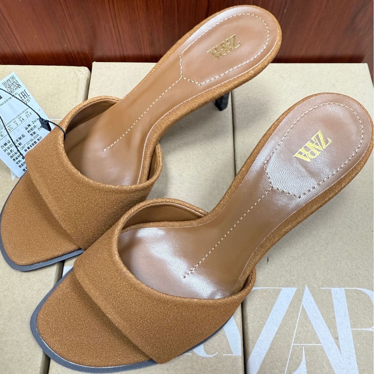 ZA Foreign Trade Women's Shoes 2024 Summer New Product Women's Shoes Pointed High Heels Suede One Word Back Open Toe Thin Heels Women's Shoes