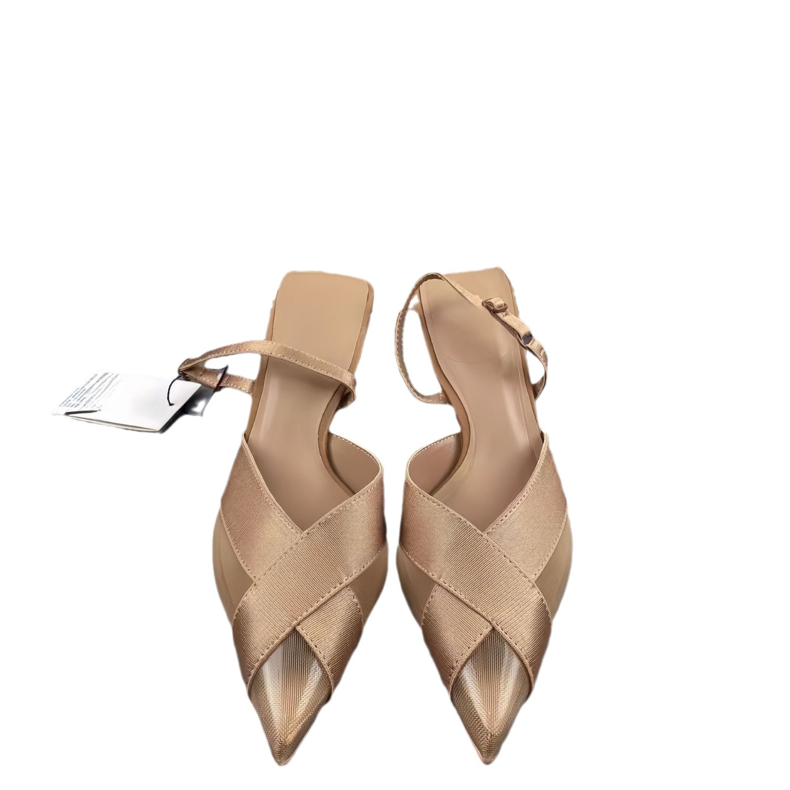 ZA women's shoes 2024 summer French pointed temperament cross mesh thin heel high heels elastic back strap women's sandals ZA women's shoes 2024 summer French pointed temperament cross mesh thin heel high heels elastic back strap women's sandals