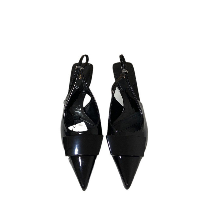 ZA autumn 2024 new women's shoes black upper buckle exposed heel Mueller shoes high heels pointed sexy sandals for women ZA autumn 2024 new women's shoes black upper buckle exposed heel Mueller shoes high heels pointed sexy sandals for women