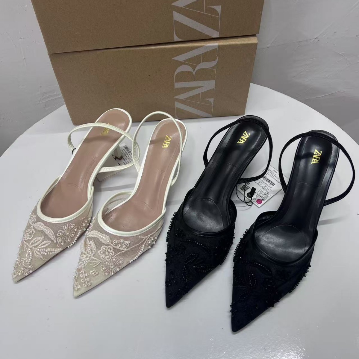 ZA2024 Autumn New Baotou Style Women's Sandals High Heels French Luxury Lace Mesh Sexy Women's Shoes