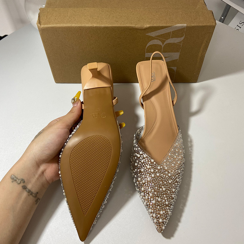 ZA High Heel Sandals 2024 New Summer Tip, Fine Heel, Shallow Mouth, Back Hollow Pearl Decoration, Back Strap, Headband, Women's Sandals ZA High Heel Sandals 2024 New Summer Tip, Fine Heel, Shallow Mouth, Back Hollow Pearl Decoration, Back Strap, Headband, Women's Sandals