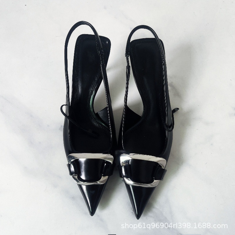 Zar2024 Autumn/Winter New Product: Black Metal Ornament with Exposed Heels and Pointed Mouller High Heels 2272533510 Zar2024 Autumn/Winter New Product: Black Metal Ornament with Exposed Heels and Pointed Mouller High Heels 2272533510