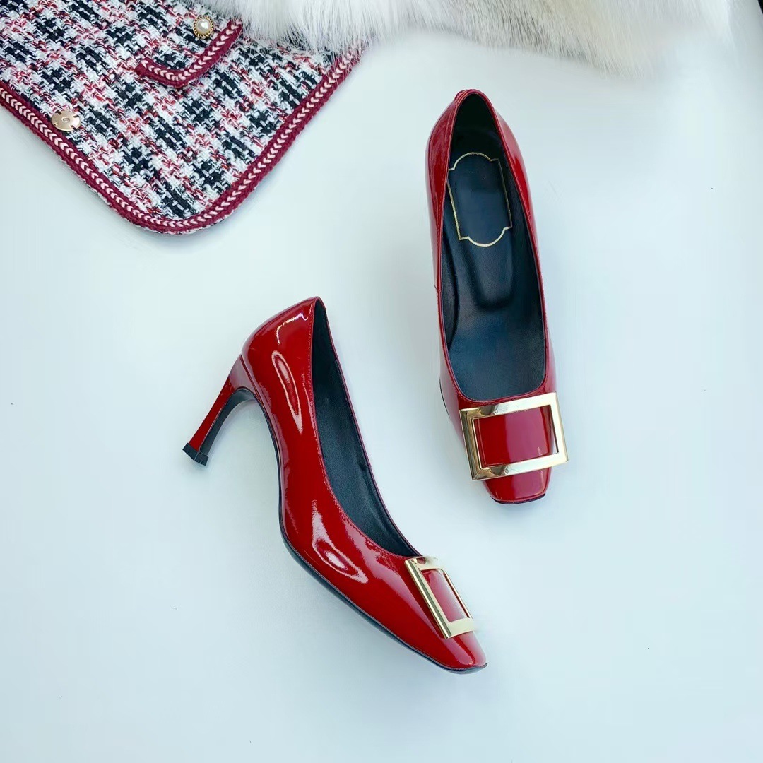 RENYOUVIWIOR square buckle single shoes patent leather women's shoes slim heels high heels women's head OL commuting leather wedding shoes RENYOUVIWIOR square buckle single shoes patent leather women's shoes slim heels high heels women's head OL commuting leather wedding shoes