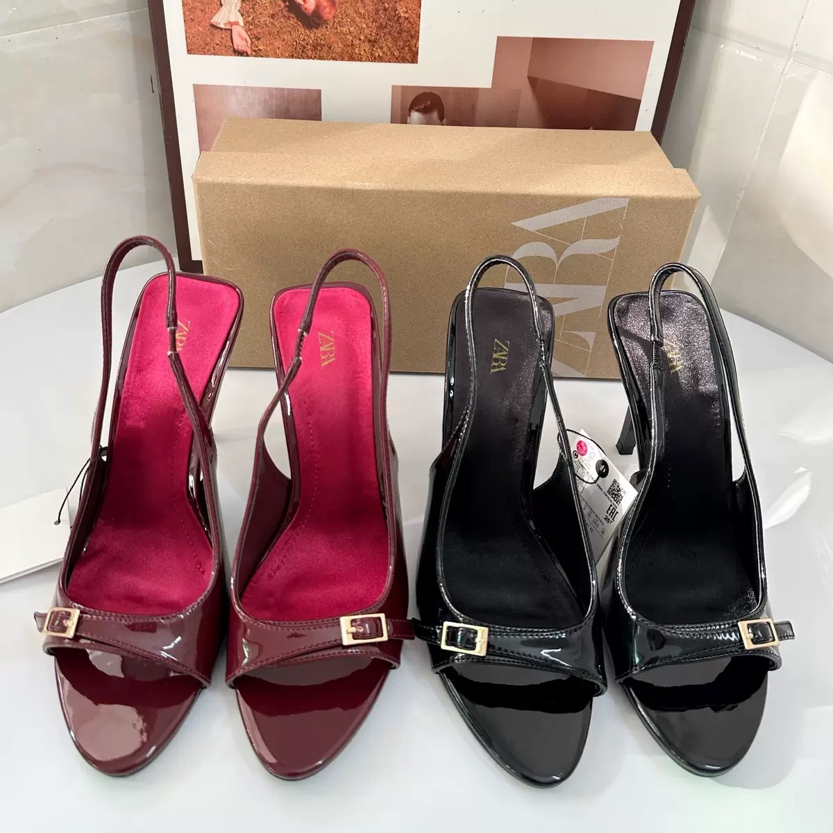 Za2024 Spring/Summer Sandals Square Head Open Toe Shallow Mouth Stiletto High Heels Belt Buckle Elegant French Women's Shoes Strap