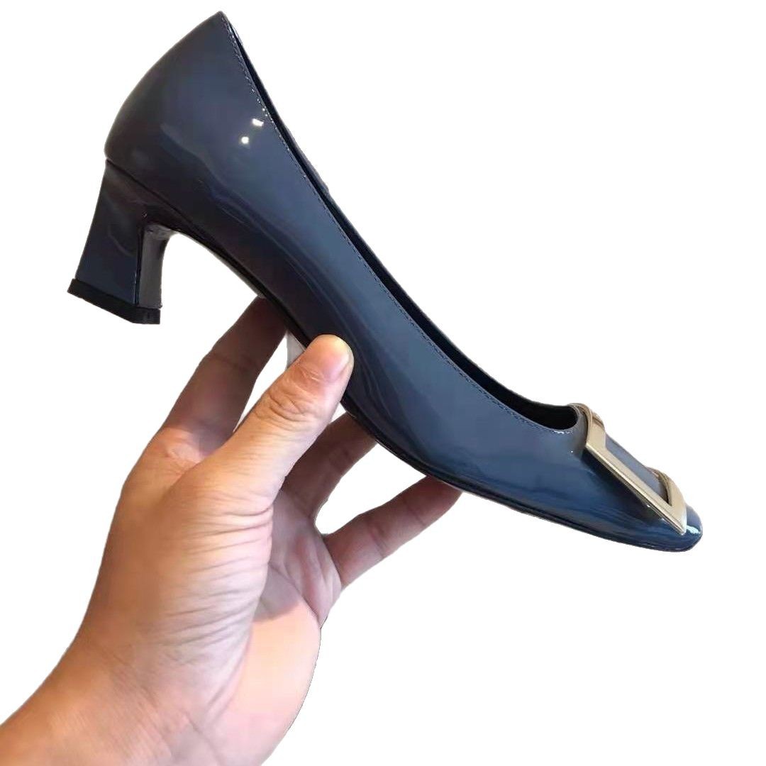 RENYOUVIWIOR square buckle single shoes, thick heel, middle heel, flat bottomed square toe, shallow mouth women's shoes, wedding shoes, commuting high heels RENYOUVIWIOR square buckle single shoes, thick heel, middle heel, flat bottomed square toe, shallow mouth women's shoes, wedding shoes, commuting high heels