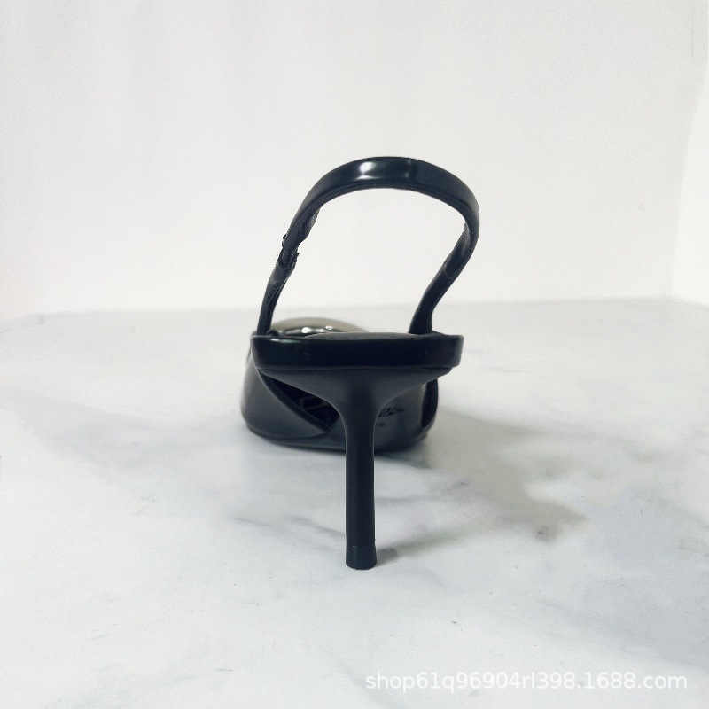 Zar2024 Autumn/Winter New Product: Black Metal Ornament with Exposed Heels and Pointed Mouller High Heels 2272533510 Zar2024 Autumn/Winter New Product: Black Metal Ornament with Exposed Heels and Pointed Mouller High Heels 2272533510