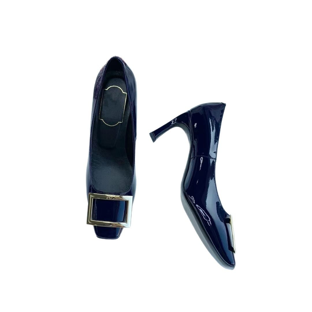RENYOUVIWIOR square buckle single shoes patent leather women's shoes slim heels high heels women's head OL commuting leather wedding shoes RENYOUVIWIOR square buckle single shoes patent leather women's shoes slim heels high heels women's head OL commuting leather wedding shoes