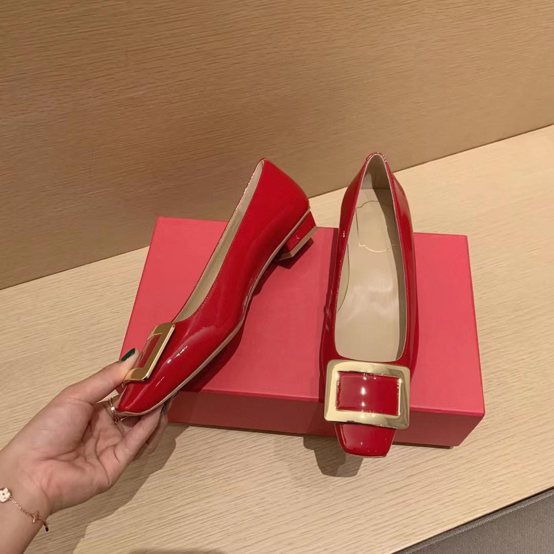 RENYOUVIWIOR European station square button women's shoes temperament high heels French versatile square toe thick heels wedding shoes patent leather RENYOUVIWIOR European station square button women's shoes temperament high heels French versatile square toe thick heels wedding shoes patent leather