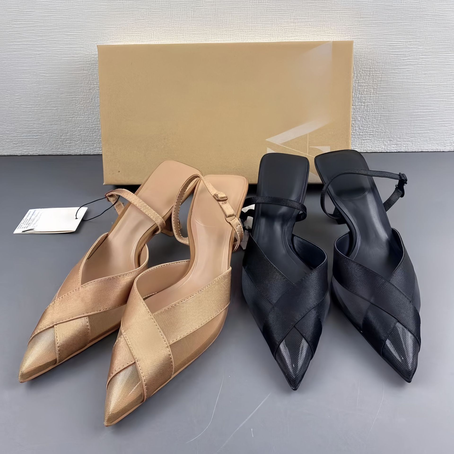 ZA women's shoes 2024 summer French pointed temperament cross mesh thin heel high heels elastic back strap women's sandals ZA women's shoes 2024 summer French pointed temperament cross mesh thin heel high heels elastic back strap women's sandals