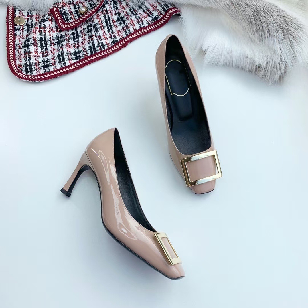 RENYOUVIWIOR square buckle single shoes patent leather women's shoes slim heels high heels women's head OL commuting leather wedding shoes RENYOUVIWIOR square buckle single shoes patent leather women's shoes slim heels high heels women's head OL commuting leather wedding shoes