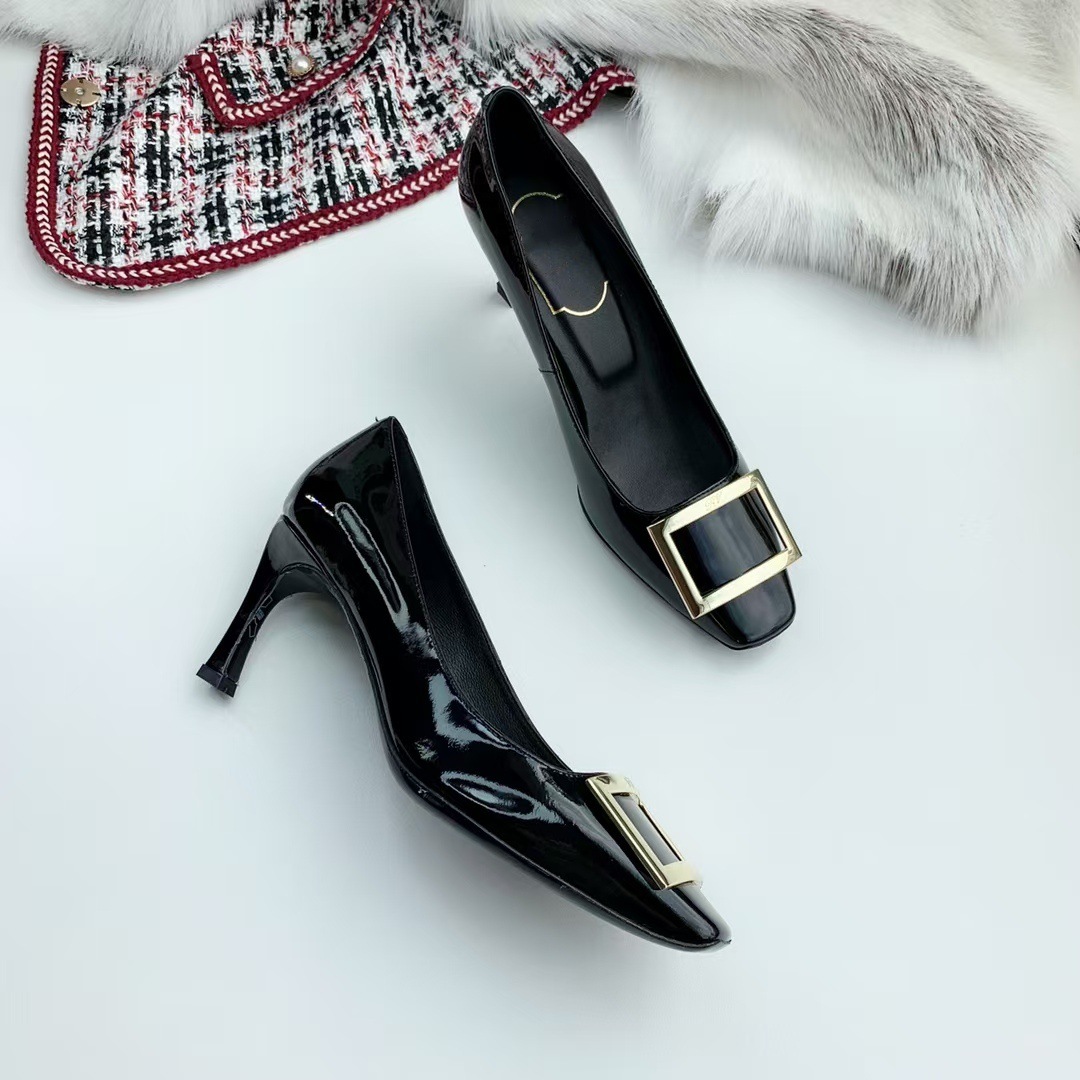 RENYOUVIWIOR square buckle single shoes patent leather women's shoes slim heels high heels women's head OL commuting leather wedding shoes RENYOUVIWIOR square buckle single shoes patent leather women's shoes slim heels high heels women's head OL commuting leather wedding shoes