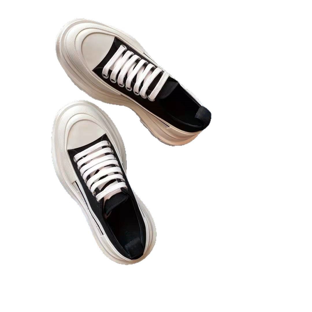 McQueen low cut canvas shoes, sponge thick sole, height increasing straps, white shoes, round toe men's and women's shoes, couple casual dad shoes McQueen low cut canvas shoes, sponge thick sole, height increasing straps, white shoes, round toe men's and women's shoes, couple casual dad shoes