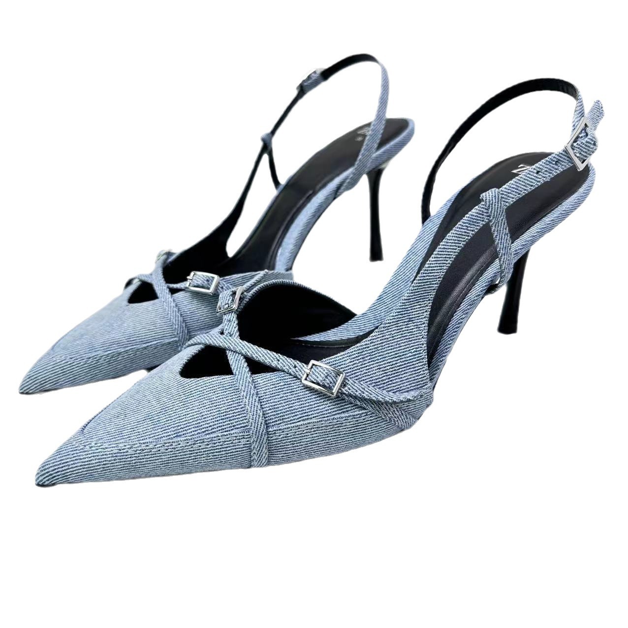 ZA2024 Spring/Summer Women's Shoes New Denim Shallow Mouth Strap Hollow Baotou Sexy Stiletto Fashion Sandals for Women ZA2024 Spring/Summer Women's Shoes New Denim Shallow Mouth Strap Hollow Baotou Sexy Stiletto Fashion Sandals for Women