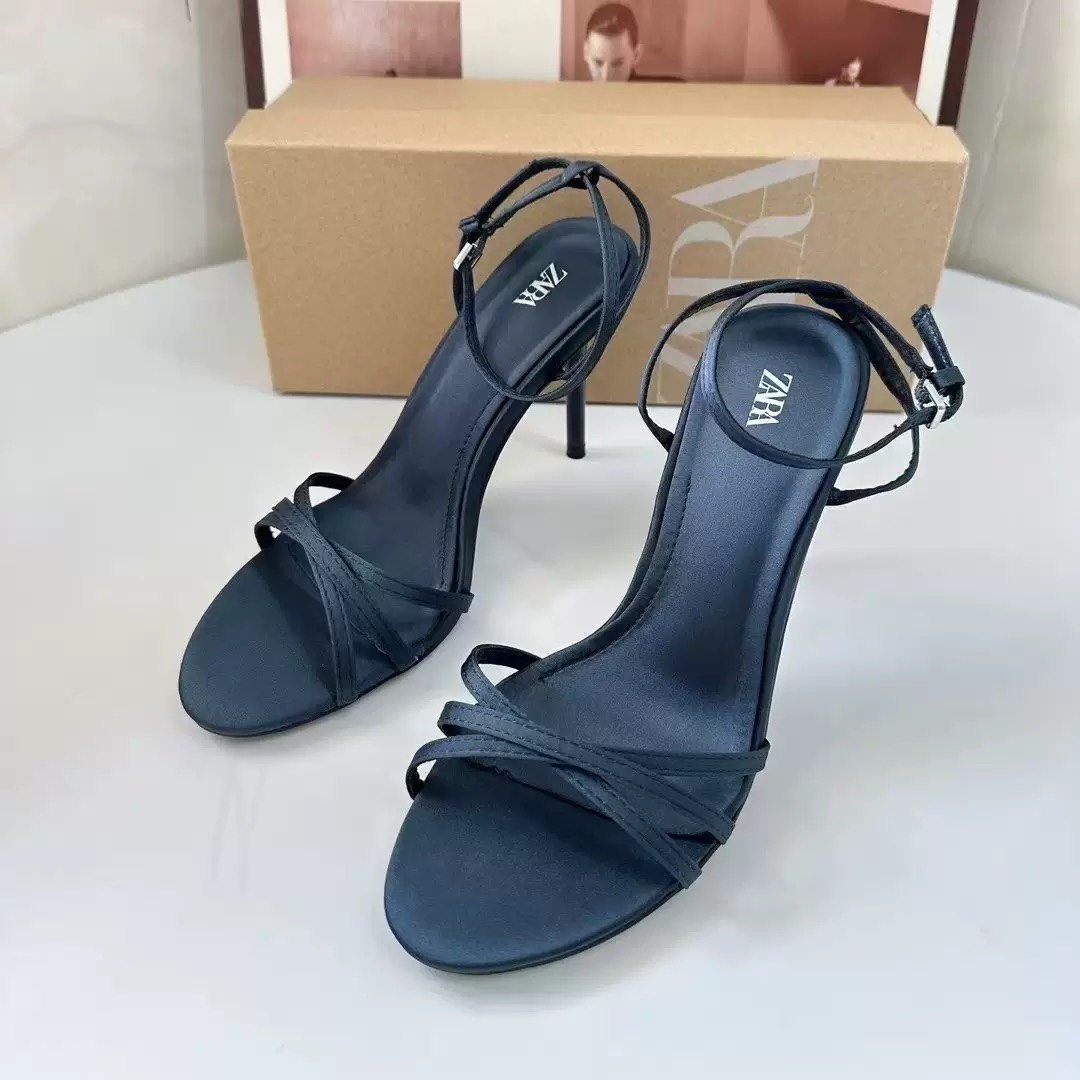 Z2025 Summer New Women's Shoes Silk Texture Effect with Decorative One Word Buckle Sexy High Heels, Ladies Sandals