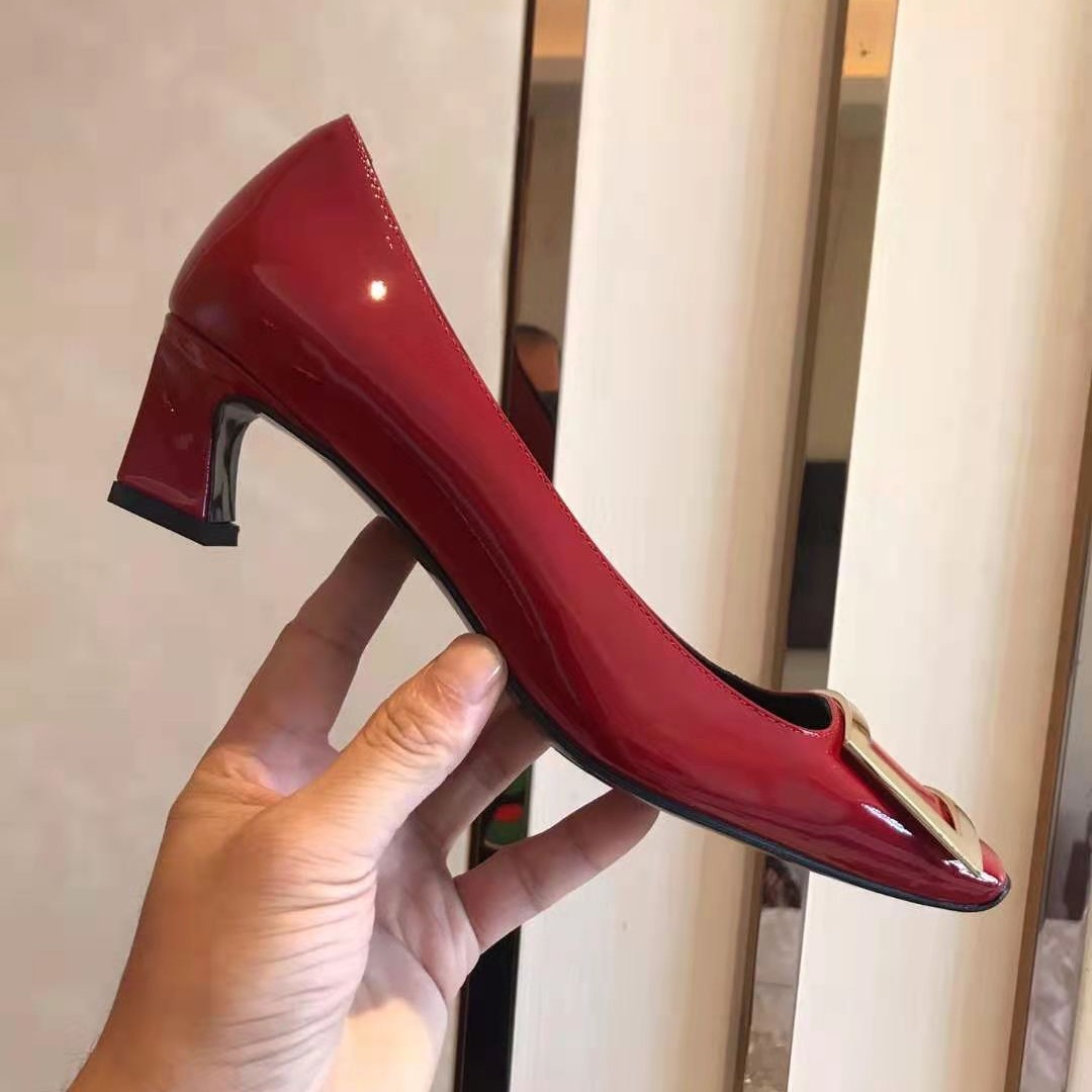 RENYOUVIWIOR square buckle single shoes, thick heel, middle heel, flat bottomed square toe, shallow mouth women's shoes, wedding shoes, commuting high heels RENYOUVIWIOR square buckle single shoes, thick heel, middle heel, flat bottomed square toe, shallow mouth women's shoes, wedding shoes, commuting high heels