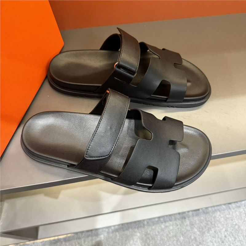 Summer slippers for men, made of genuine leather with soft soles, slip resistant fashion shoes for external wear, European station, light luxury, Velcro, casual, H-shaped slippers Summer slippers for men, made of genuine leather with soft soles, slip resistant fashion shoes for external wear, European station, light luxury, Velcro, casual, H-shaped slippers